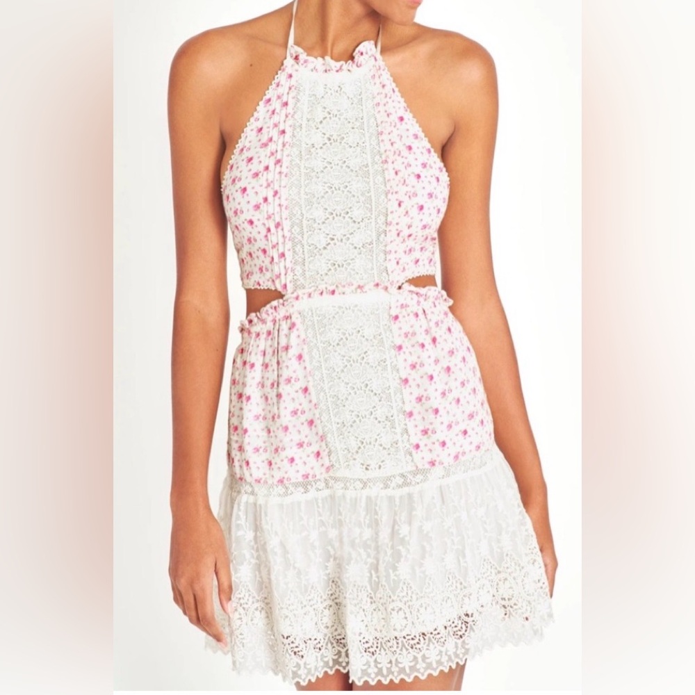 LoveShackFancy Kesia Lace Cutout Mini Dress
